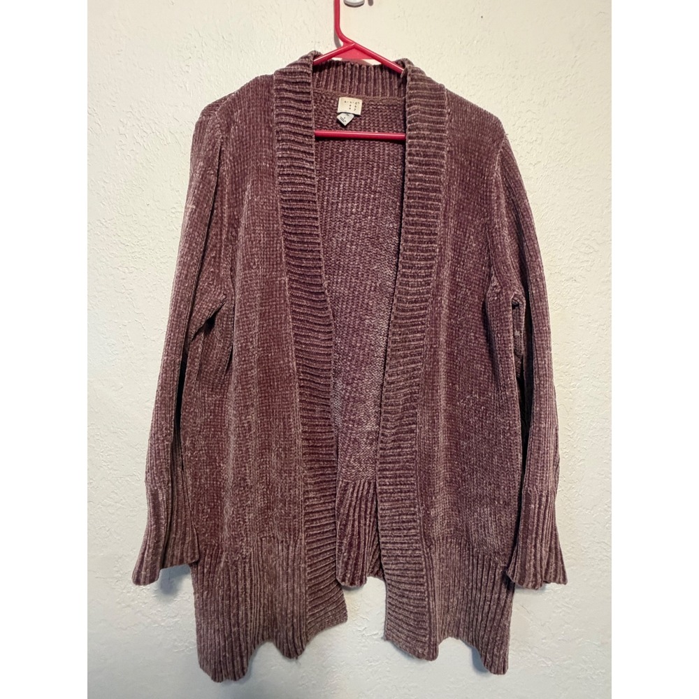 A New Day Womens Chenille Open Front Cardigan Sweater Mauve Purple Size L